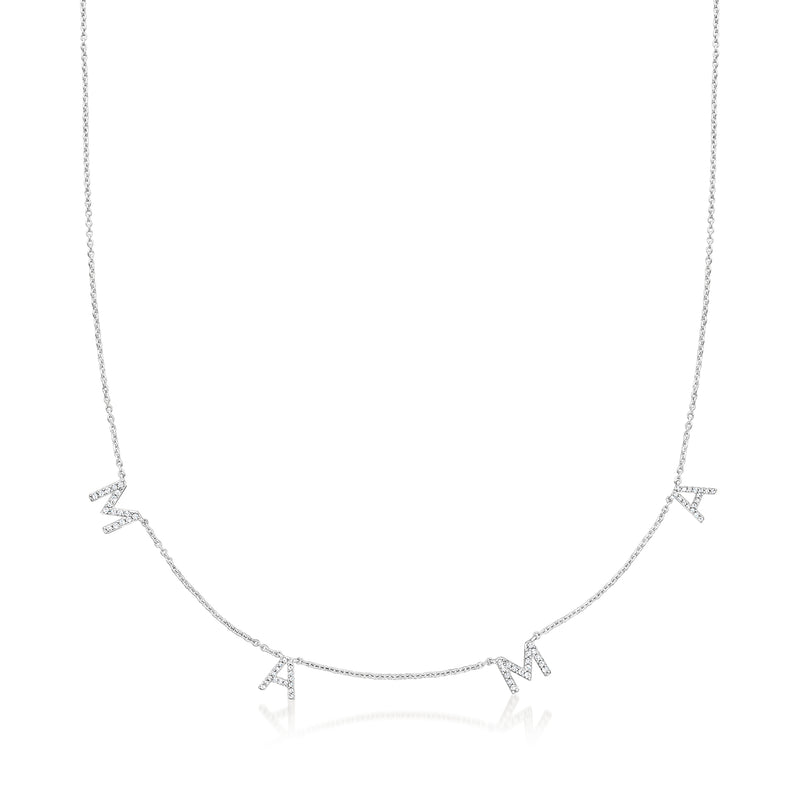 Sterling silver station necklace with diamond-accented 'MAMA' letter links