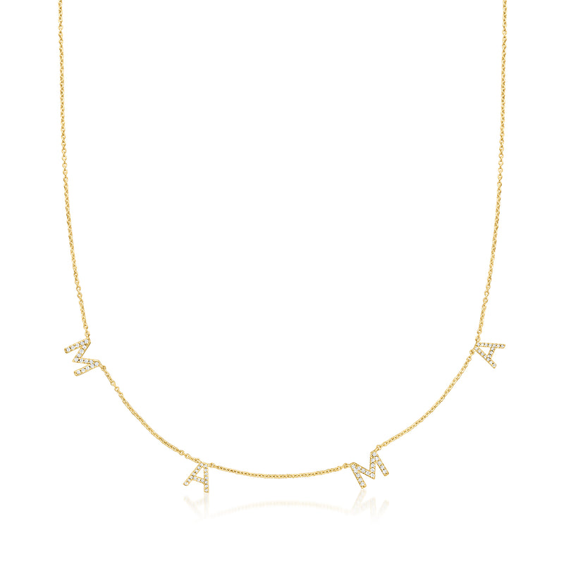Gold tone station necklace with small letter charms and fine chain