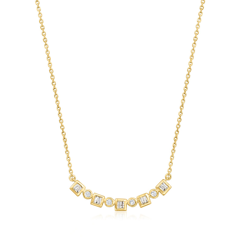 18kt gold over sterling diamond pattern necklace with round and baguette stones