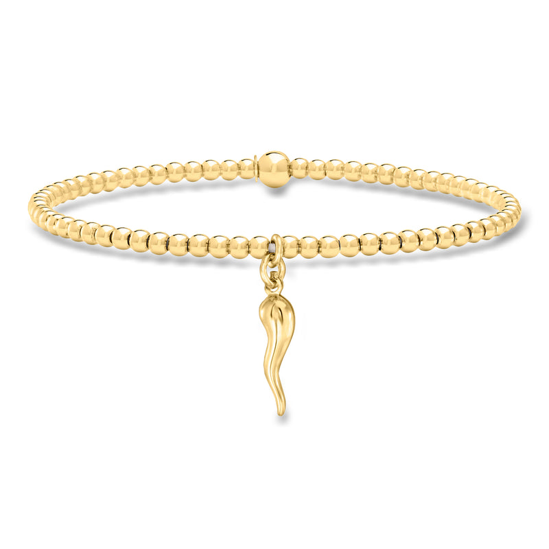 Gold bead stretch bracelet with small horn charm dangle