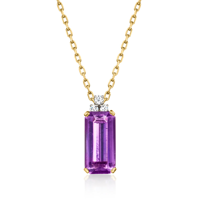 Amethyst pendant necklace in 14k yellow gold with diamond accents