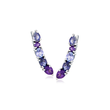 1.00 ct. t.w. Multi-Gemstone Ear Climbers in Sterling Silver