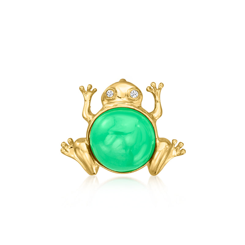Gold frog pendant with green jade body and diamond-like eyes