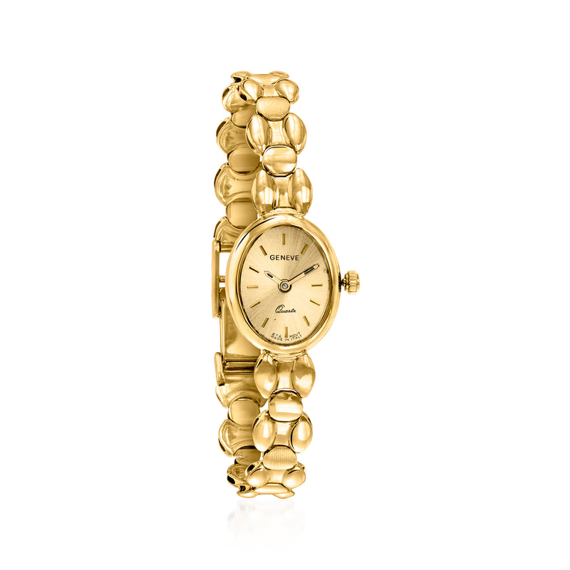Vintage Geneve yellow-gold wristwatch with oval dial and linked bracelet