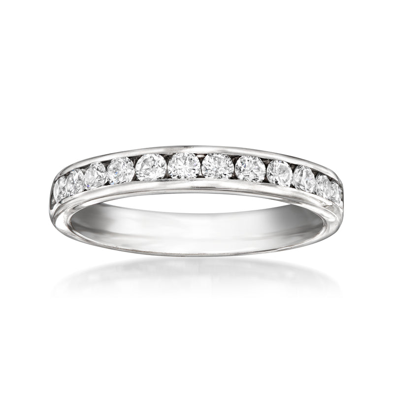 Vintage 14kt white gold diamond band ring with round stones across the top