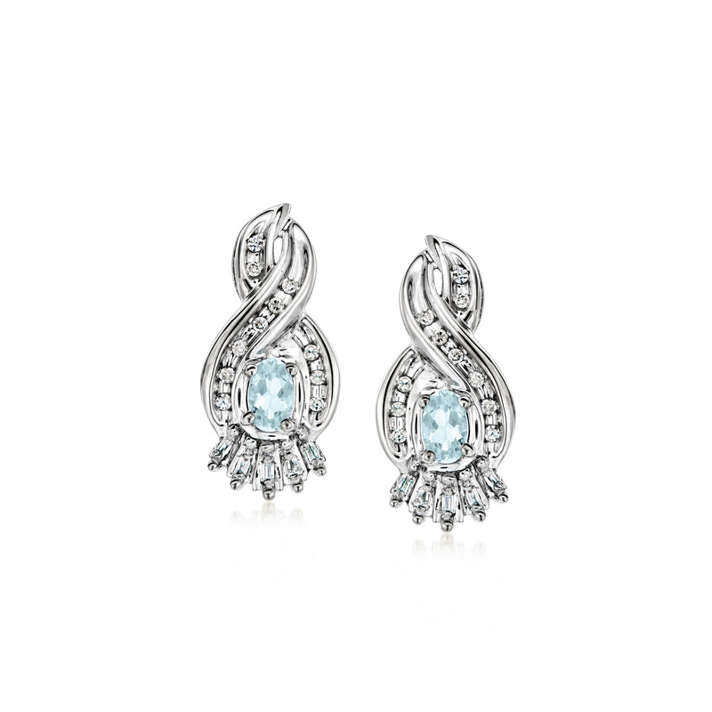 Twisted aquamarine and diamond stud earrings in 14kt white gold with post backs