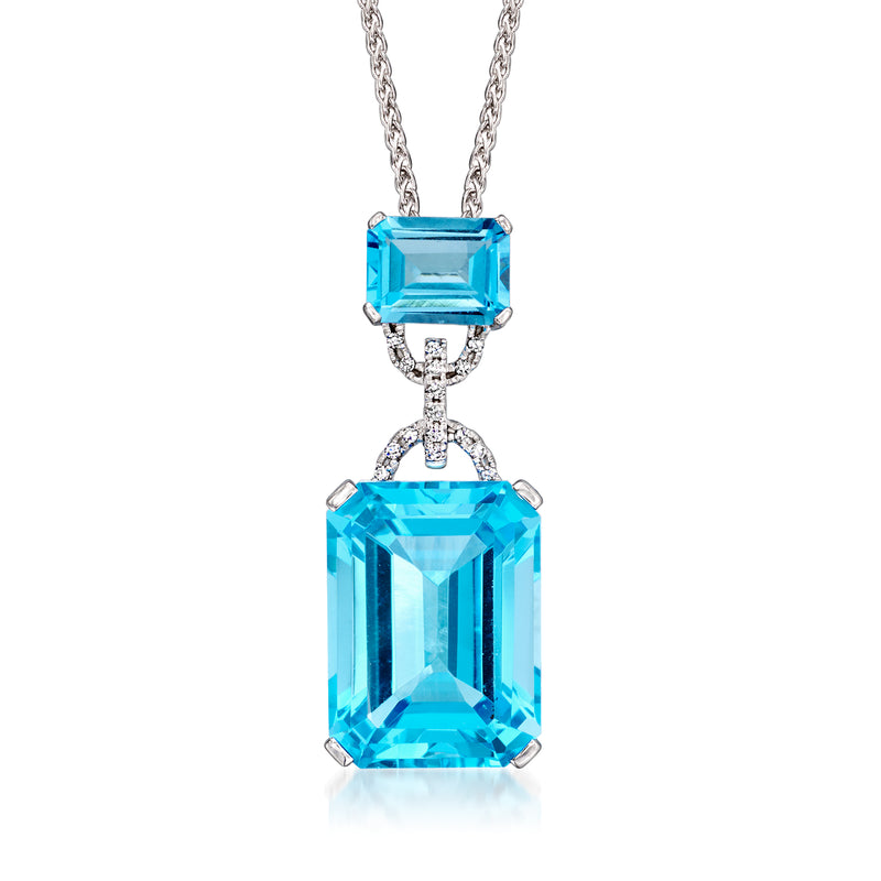 Blue topaz pendant necklace in 14kt white gold with diamond accents