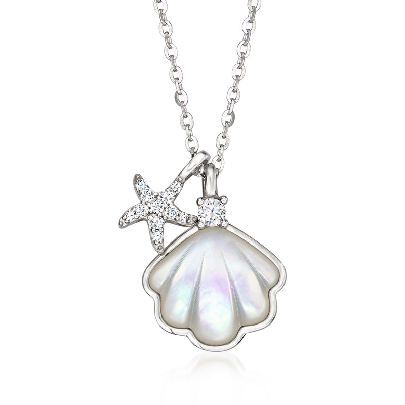 Sterling silver pendant necklace with mother-of-pearl shell and CZ starfish charm