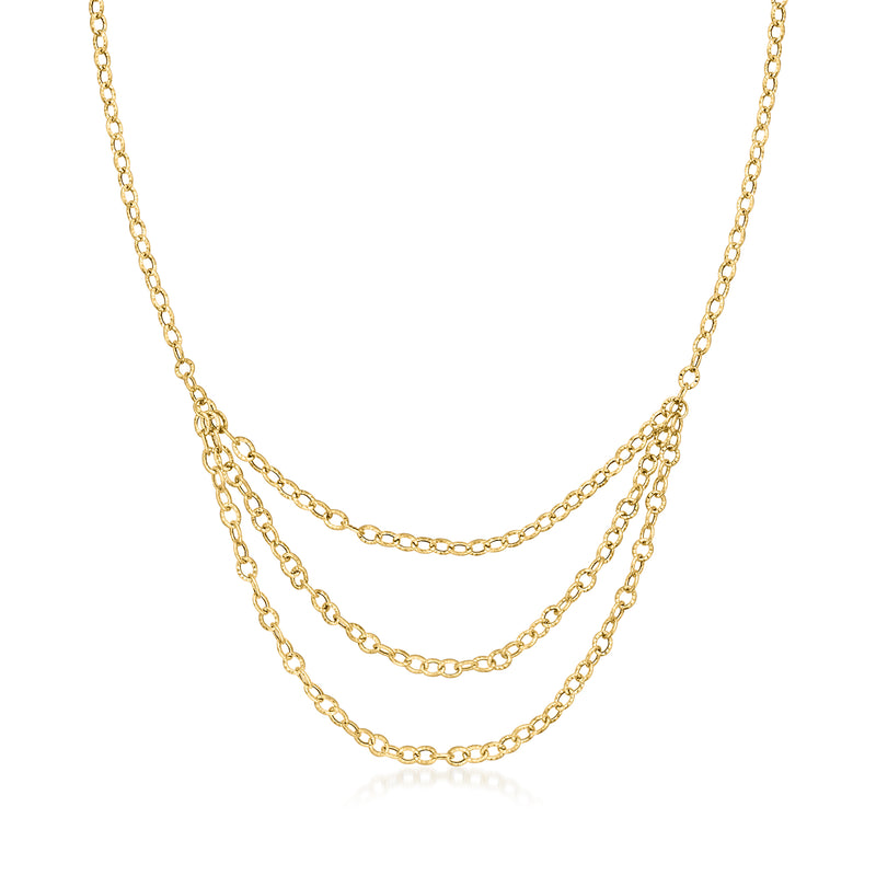 Yellow 14kt gold layered cable-chain necklace with three interwoven strands