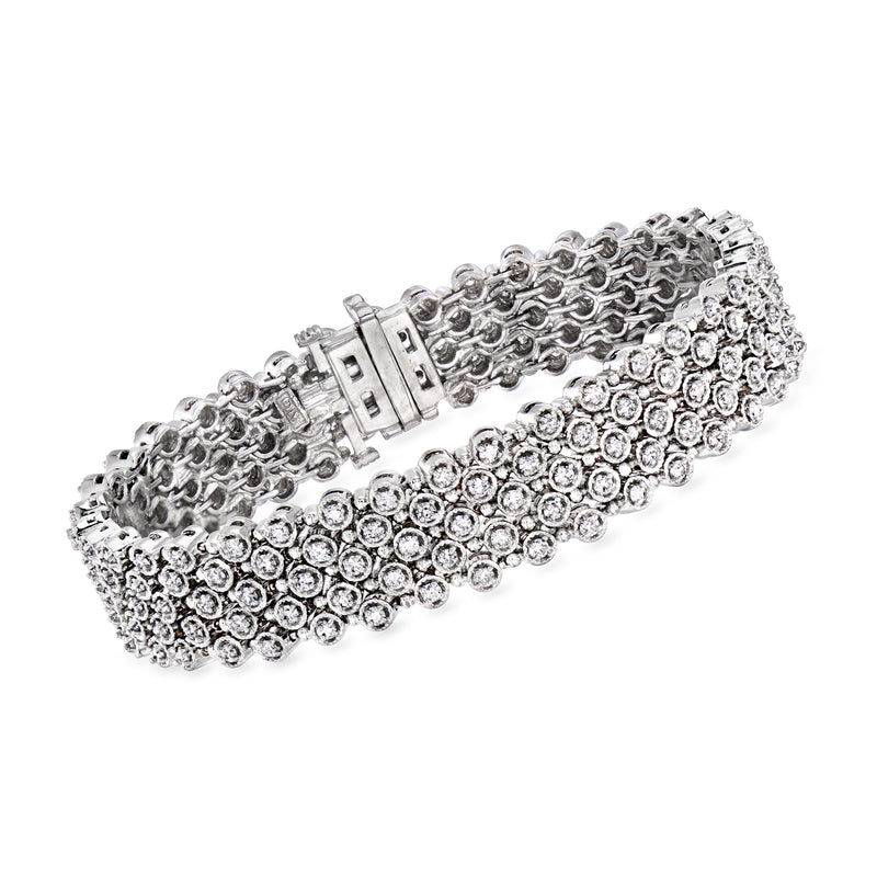 Vintage diamond multi-row bracelet in 14k white gold with hinged clasp, round stones
