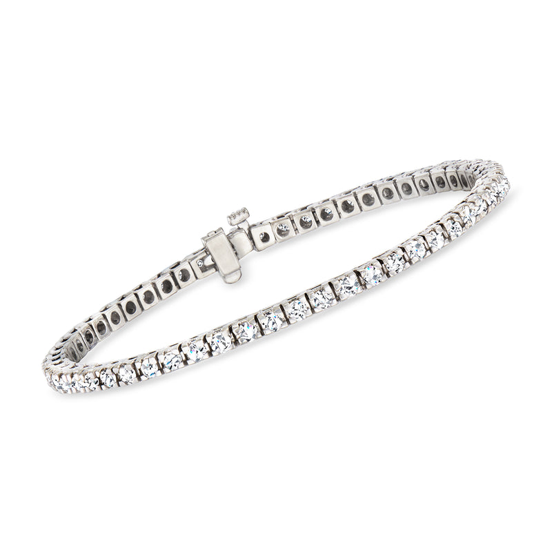 Vintage diamond tennis bracelet in 14kt white gold with square-set stones and clasp