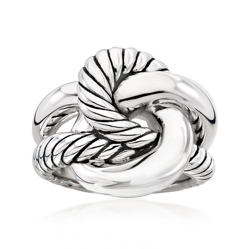 Italian sterling silver roped knot ring, polished twisted knot design
