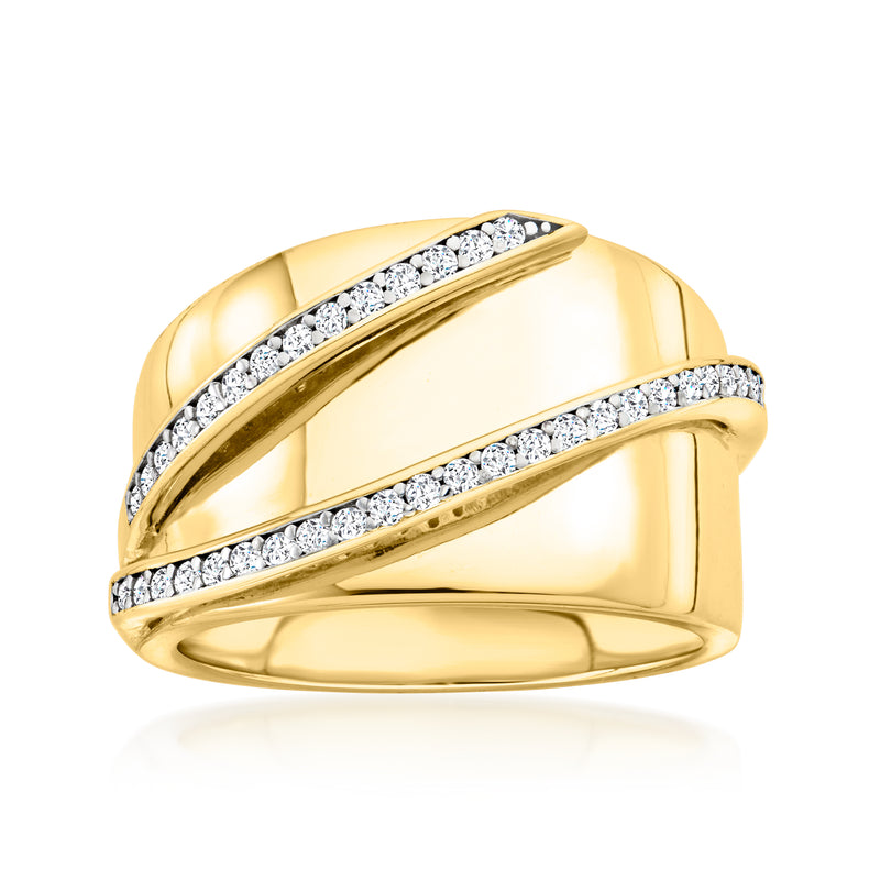 18kt gold over sterling ring with two rows of clear CZ stones across domed band