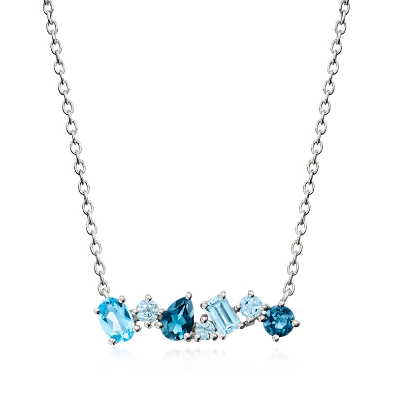 Sterling silver necklace with blue topaz stones in mixed shapes