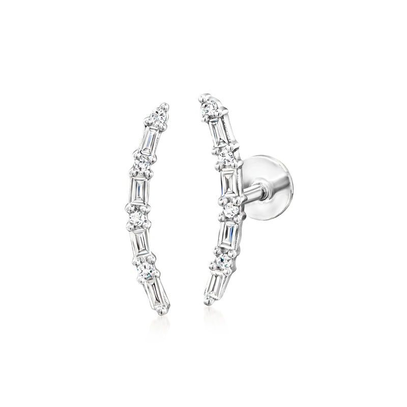 Sterling silver diamond ear climbers post earrings with baguette and round stones