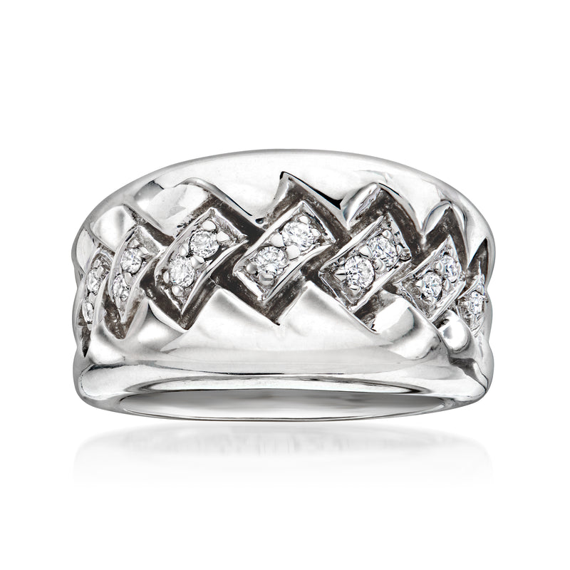 Sterling silver zigzag diamond band ring with V-shaped diamond accents