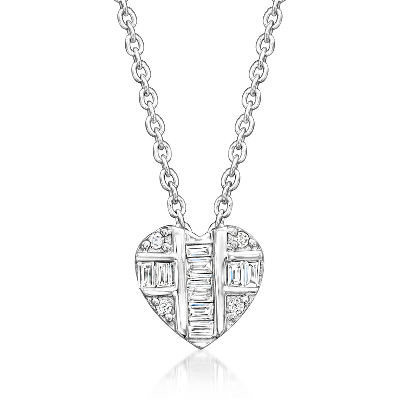 Sterling silver diamond heart cluster pendant necklace with link chain