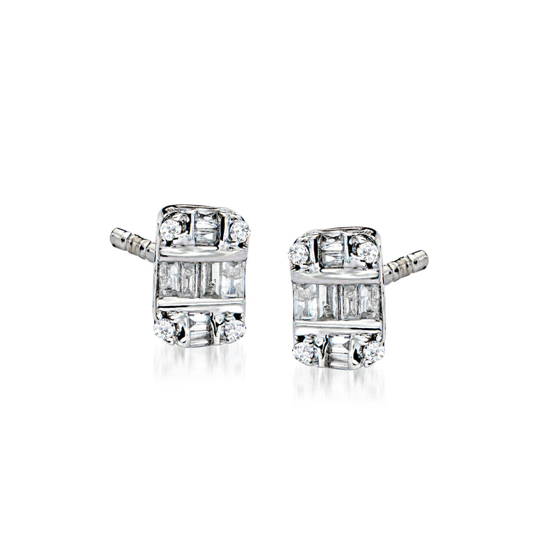 Sterling silver diamond cluster post earrings with square-cut stones