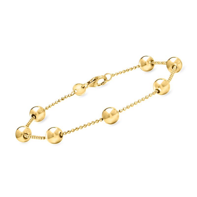 14kt yellow gold bead station bracelet with polished round bead links