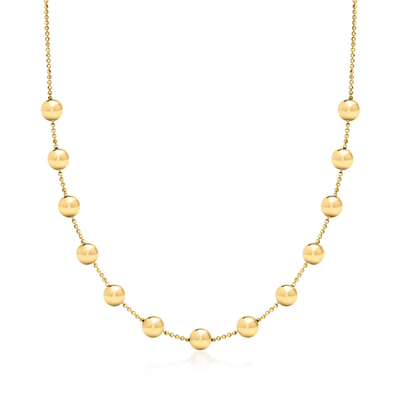 14kt yellow gold bead station necklace with evenly spaced round beads