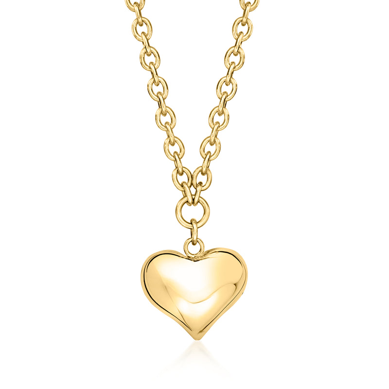 14kt yellow gold puffed heart pendant necklace with link chain