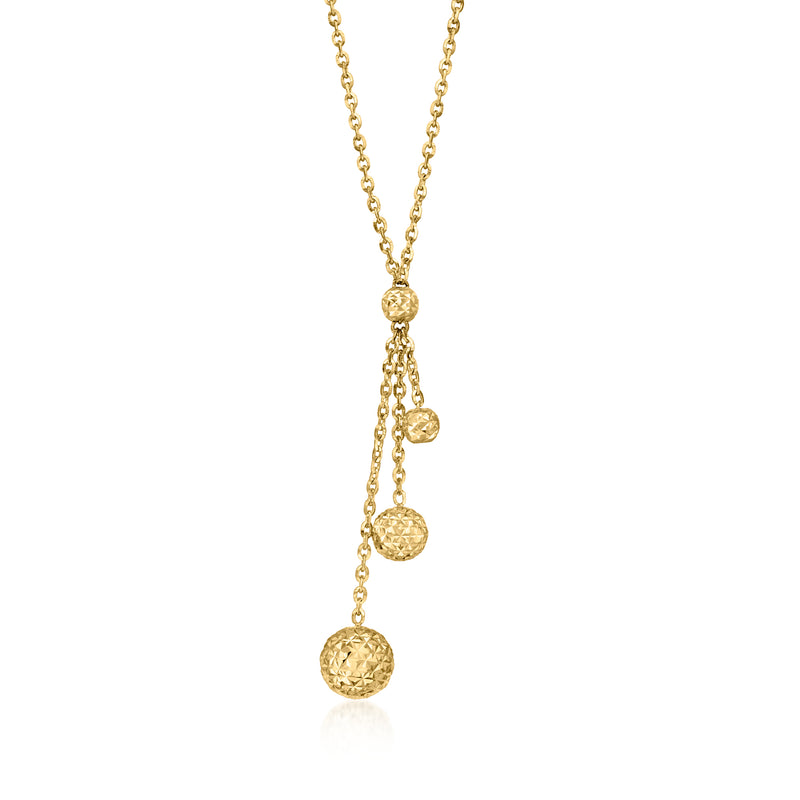 14kt yellow gold lariat necklace with dangling round charm drops