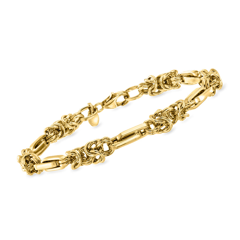 14kt yellow gold link bracelet with alternating Byzantine and paper clip links
