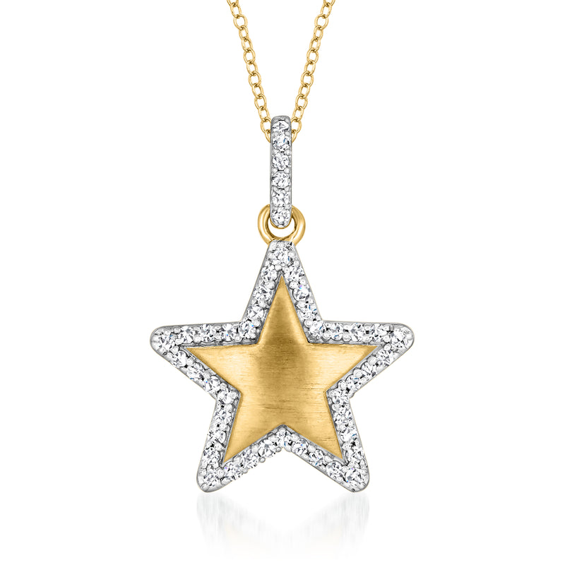 Gold over sterling star pendant necklace with diamond-like stones and crystal bezel