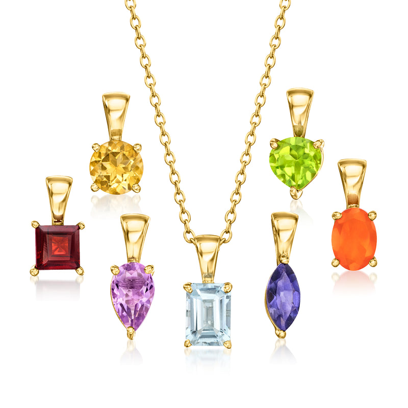 Gold over sterling pendant necklace with seven multicolor gemstone charms, chain included
