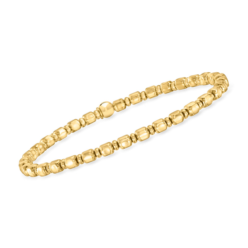Gold vermeil stretch bracelet with alternating square and round beads, linked double strand