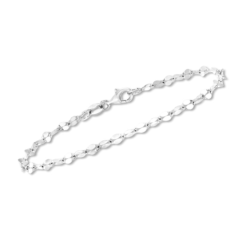 Silver chain bracelet with circular links and star charm accents near clasp