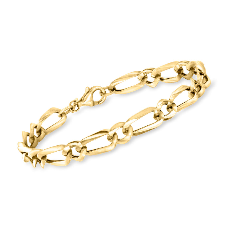 14kt yellow gold alternating curb and paper clip link bracelet