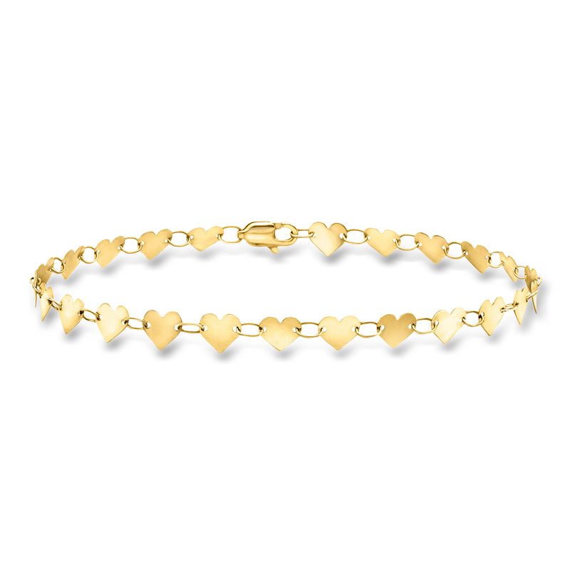 10kt yellow gold heart-link bracelet with linked heart charms