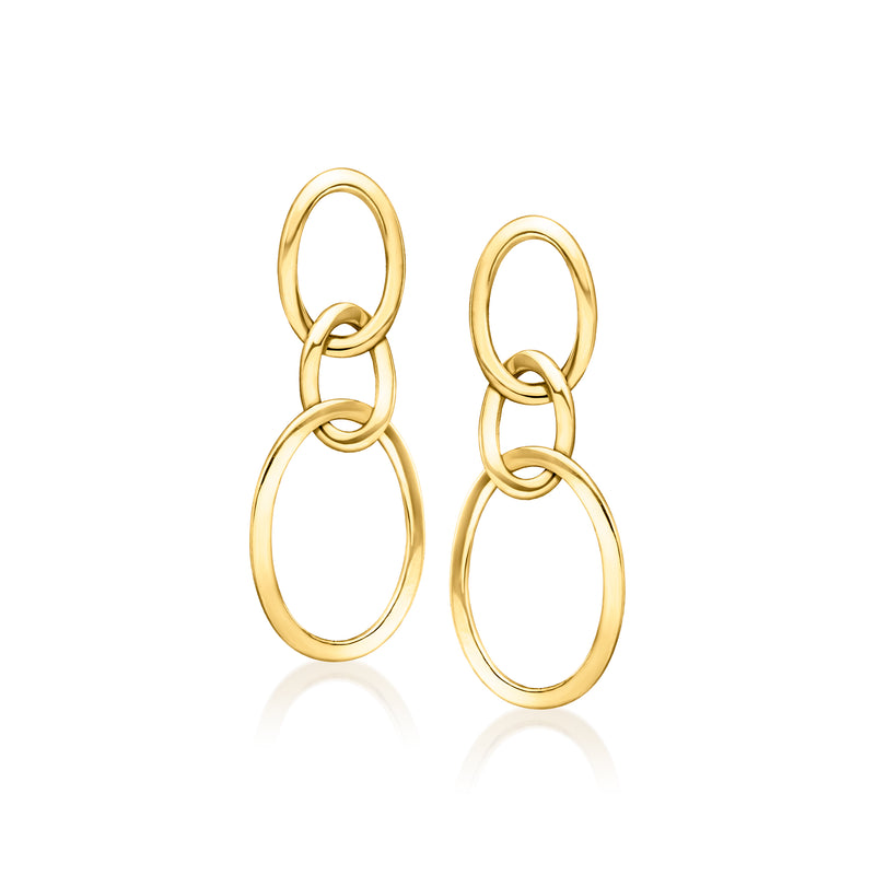10kt yellow gold oval-link drop earrings with stacked oval and ring drop design