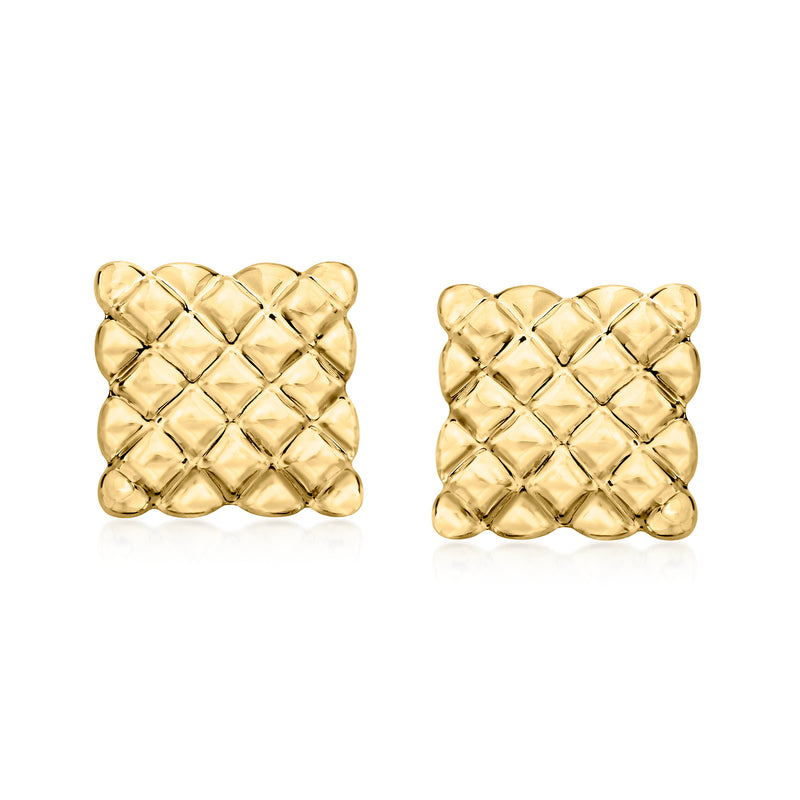 Quilted square gold stud earrings with post backs