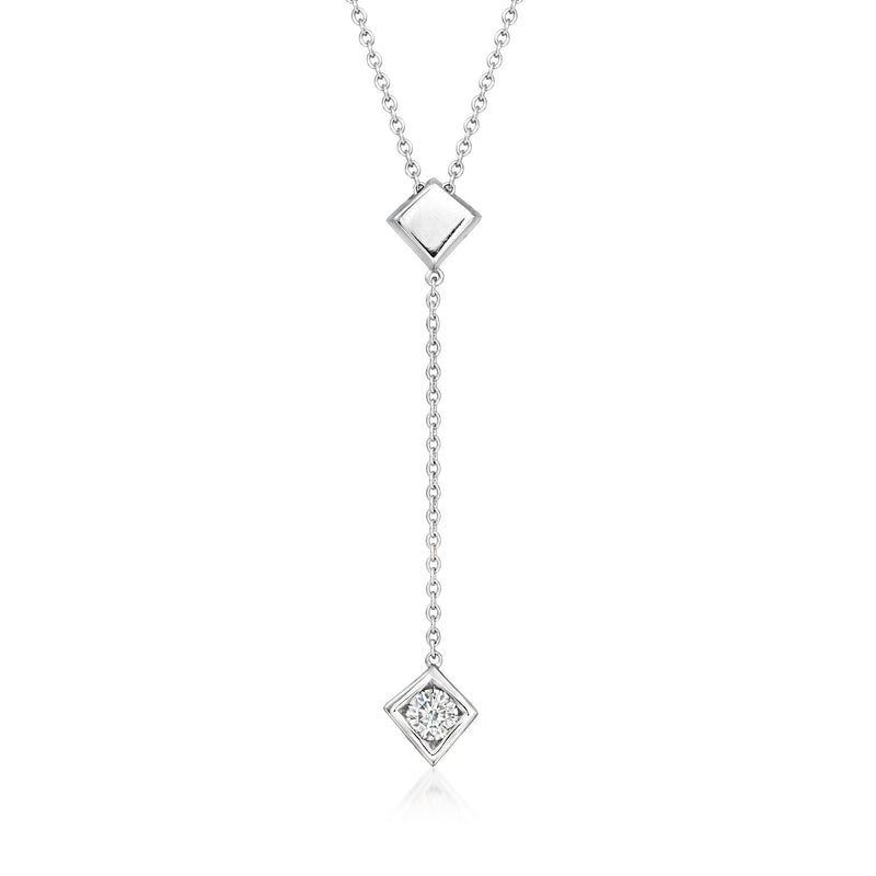 Vintage 18kt white gold Y-necklace with two square diamond pendants on chain