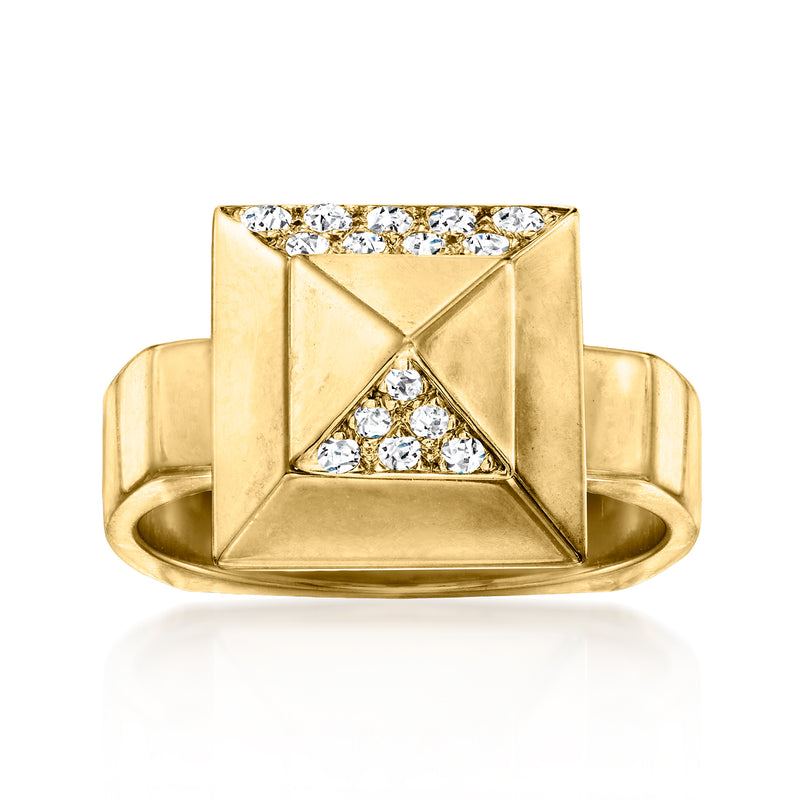 Norman Teufel vintage diamond pyramid spinner ring in 14kt yellow gold, sparkle X inset