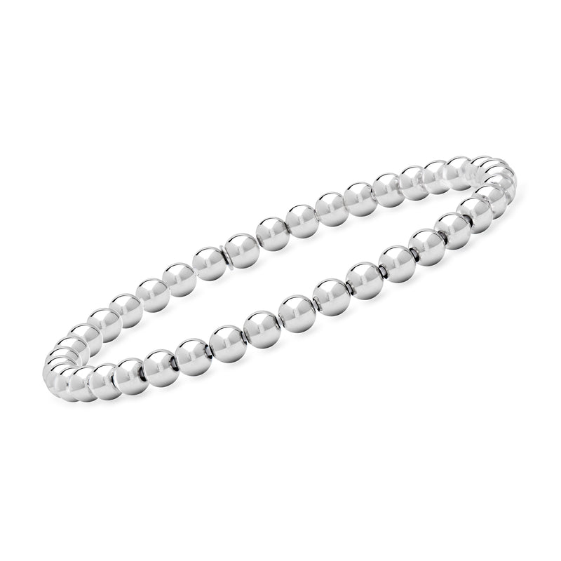 Three-row sterling silver bead stretch bracelet set with round ball beads.
