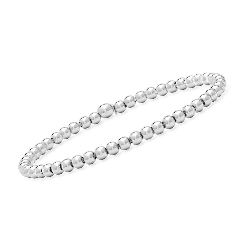 Sterling silver bead stretch bracelet, round ball beads with glossy finish.