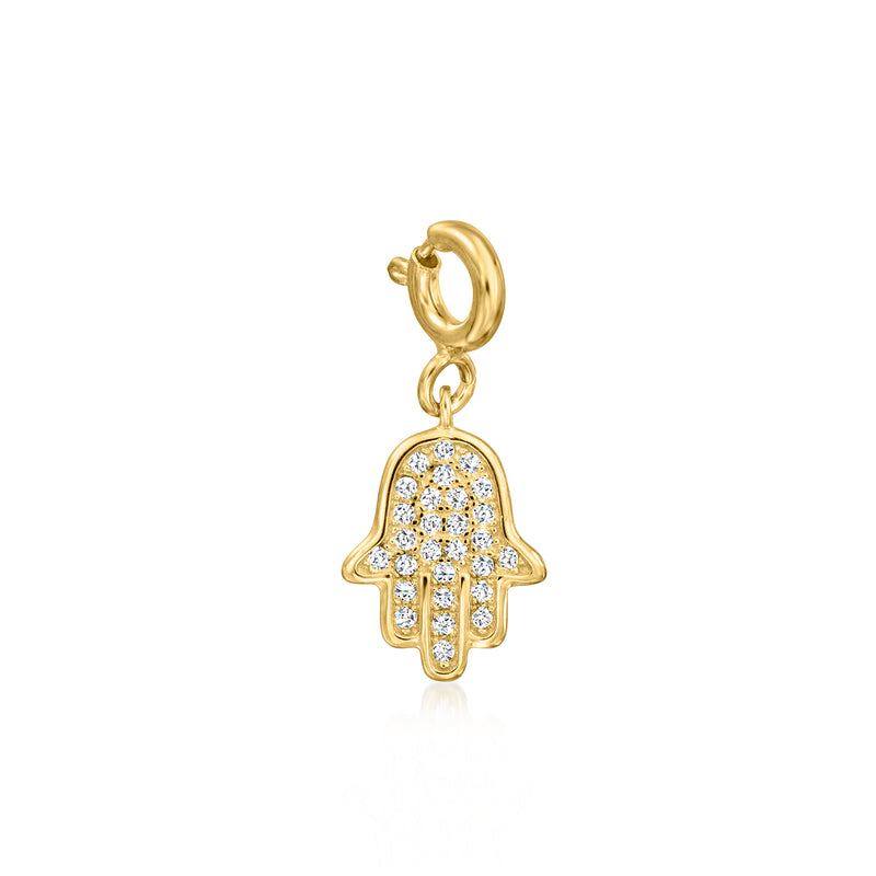 Hamsa charm with CZ stones in 18kt gold over sterling
