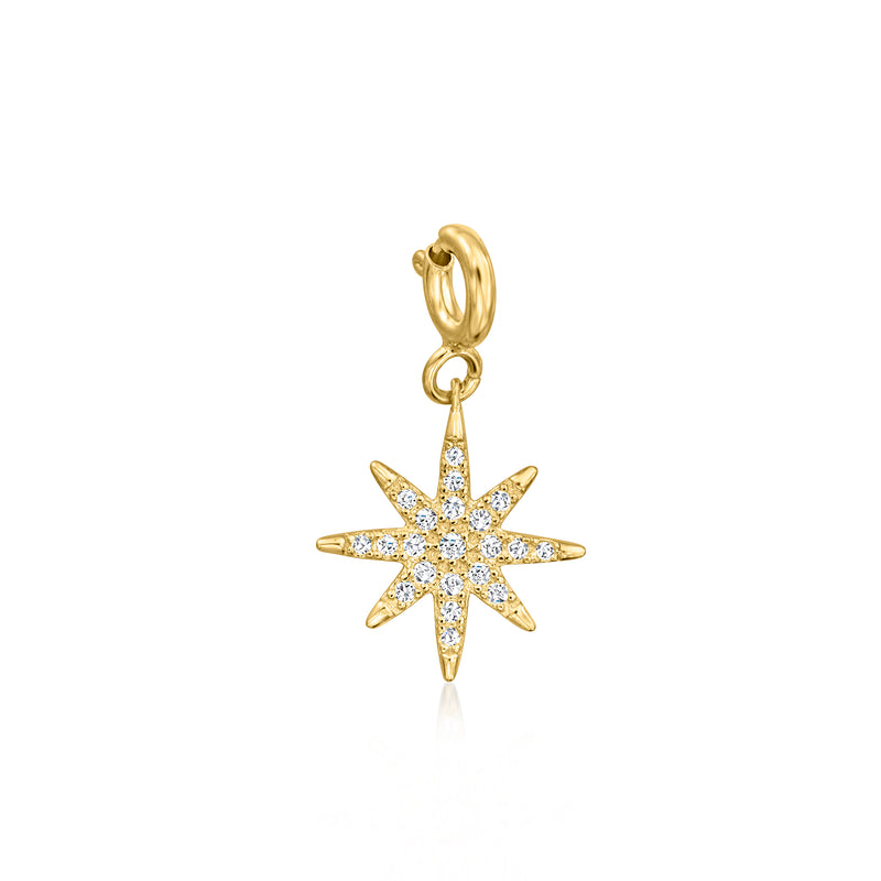 North Star CZ charm in 18k gold over sterling, gold bail with sparkling star