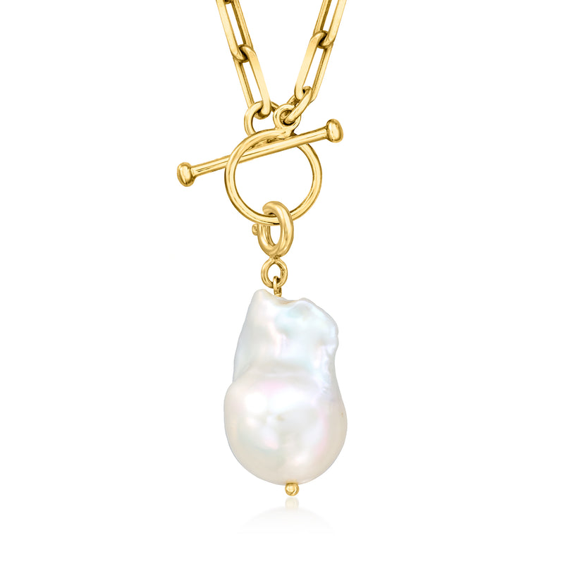 Baroque pearl charm pendant with gold over sterling bail and white iridescent pearl