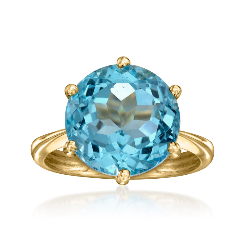 14kt yellow gold oval sky blue topaz ring with four-prong setting and split band