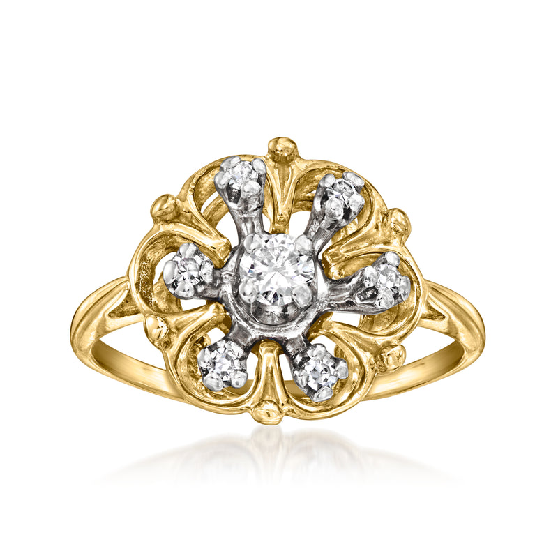 Vintage .30 ct diamond flower ring in 14kt yellow gold