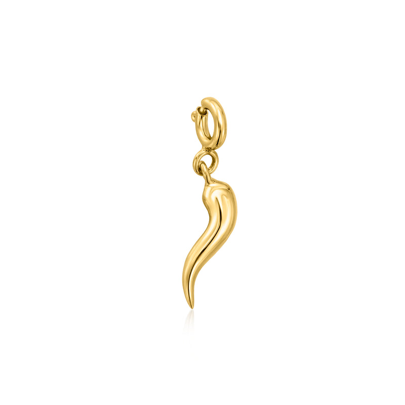 Gold over sterling horn charm with top loop bail, polished finish