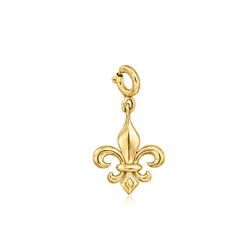 Gold fleur-de-lis charm with loop bail and polished detail