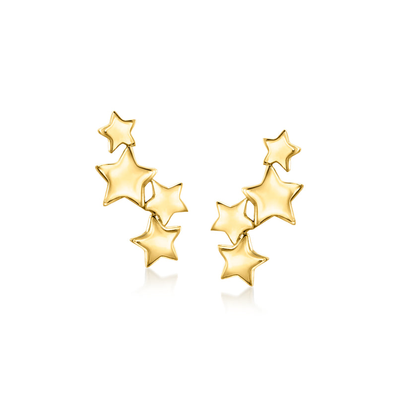 Gold vermeil constellation ear climber earrings with five star drops, post backs