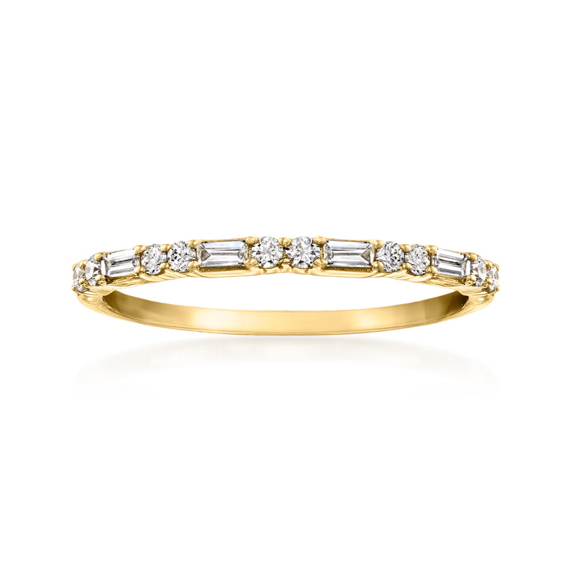 14kt yellow gold diamond ring with baguette and round lab-grown stones