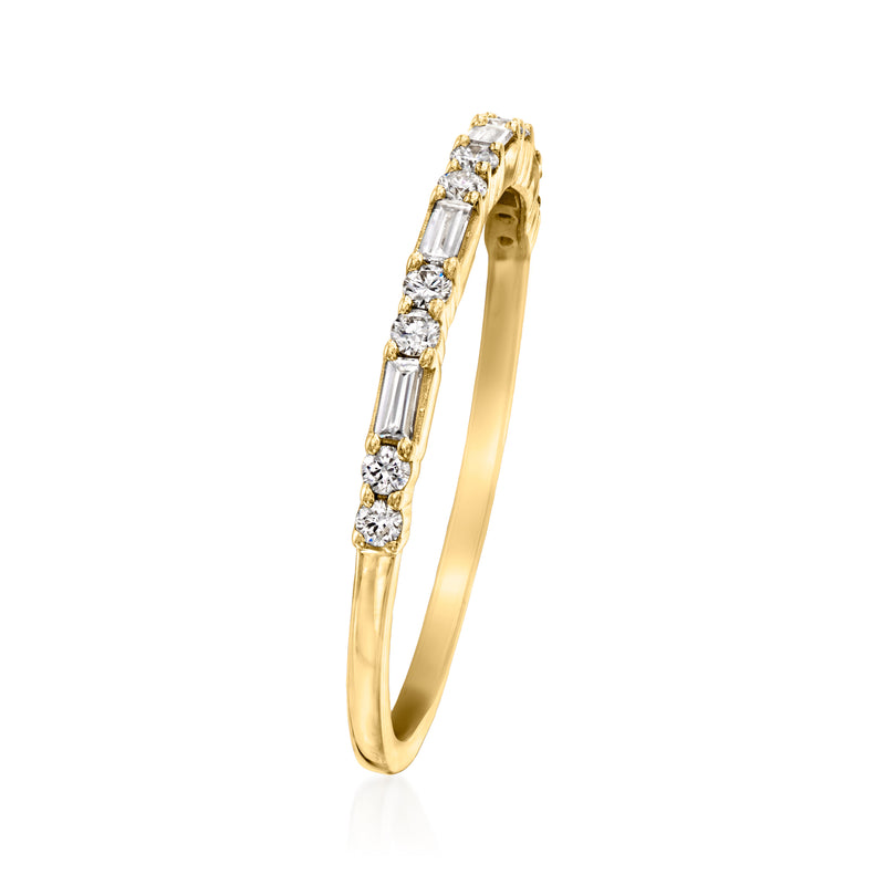 14kt yellow gold ring with baguette and round lab-grown diamond accents