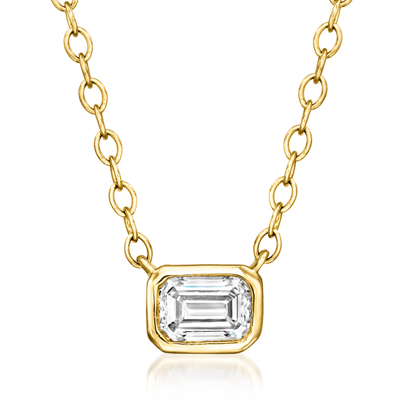 14kt yellow gold solitaire necklace with emerald-cut lab diamond pendant